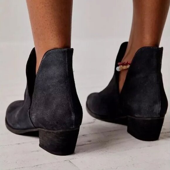 Free People Charm Double V Ankle Boots in Blue Suede - Picture 3 of 9